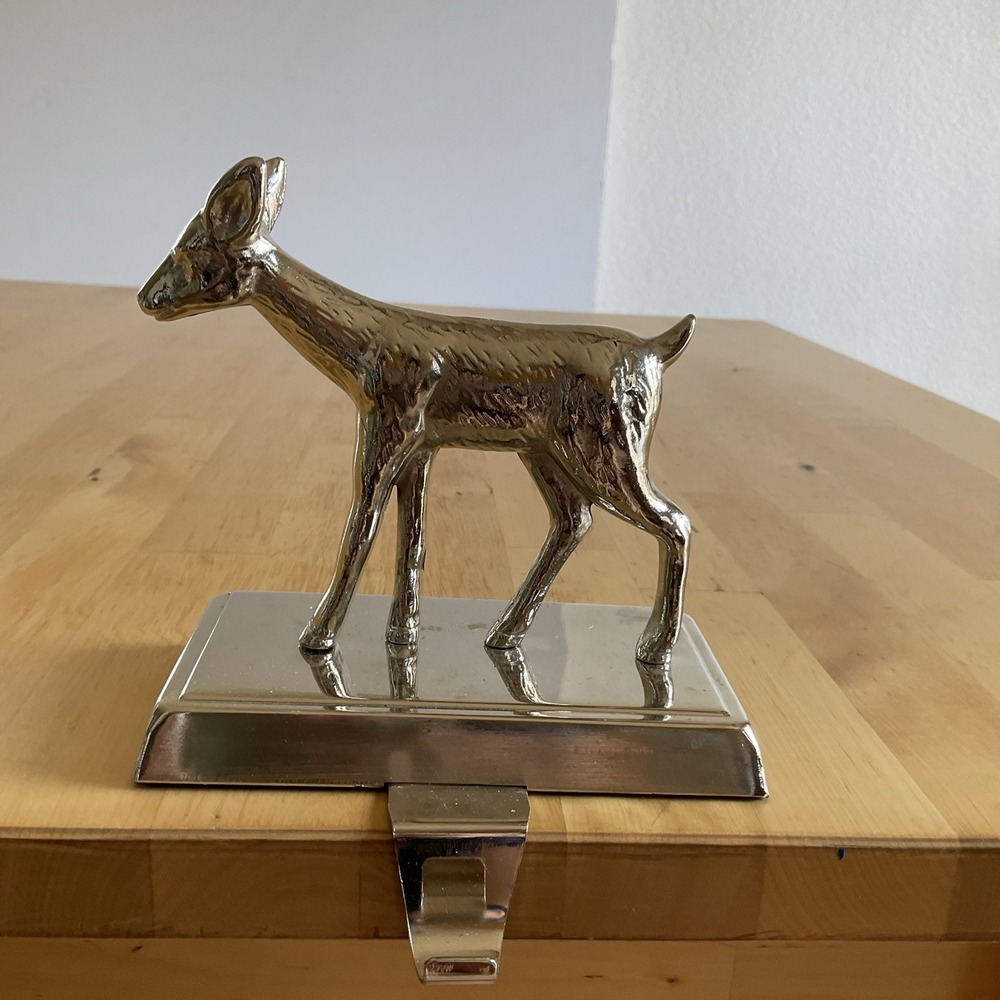 Vintage-Silver Plated Christmas‎ Deer Stocking Holder: 6"x 5".